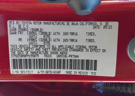 2023 Toyota Tacoma Trd Off Road z USA, uszkodzony, nr VIN 3TMDZ5BN8PM155075